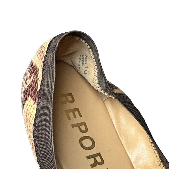 Report Brown Snake Print Leather Ballet Flats Women's Sz. 10 Animal Print - Picture 11 of 12